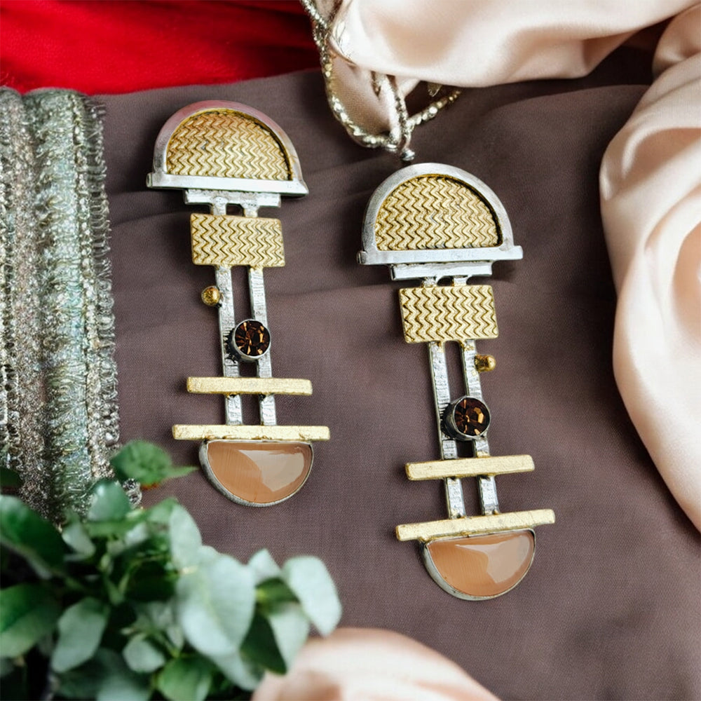 Antique Gold & Silver Fusion Earrings In Brown