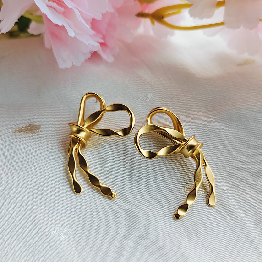 Aura Bling matte gold bow drop earrings