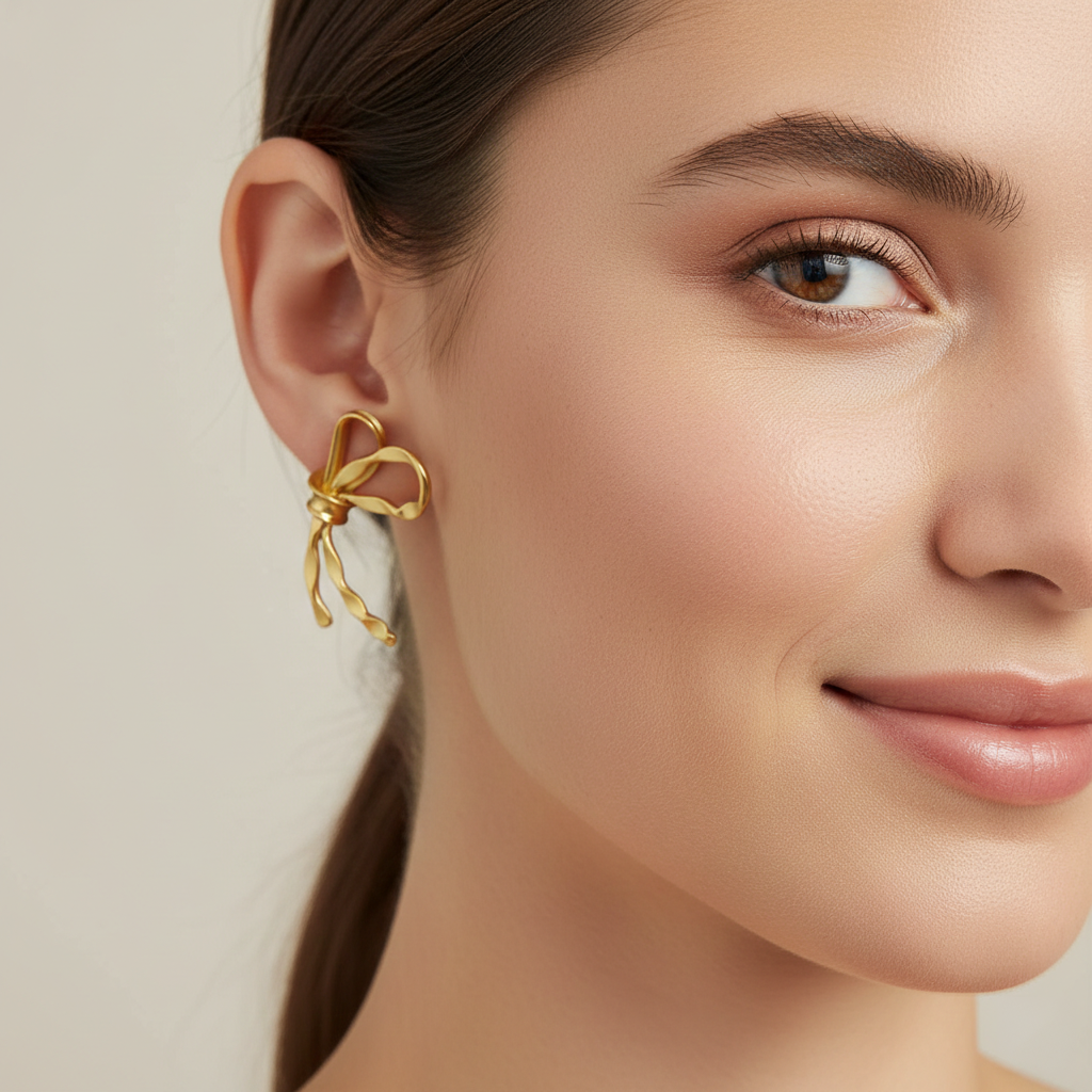 Matte Gold Bow Drop Earrings