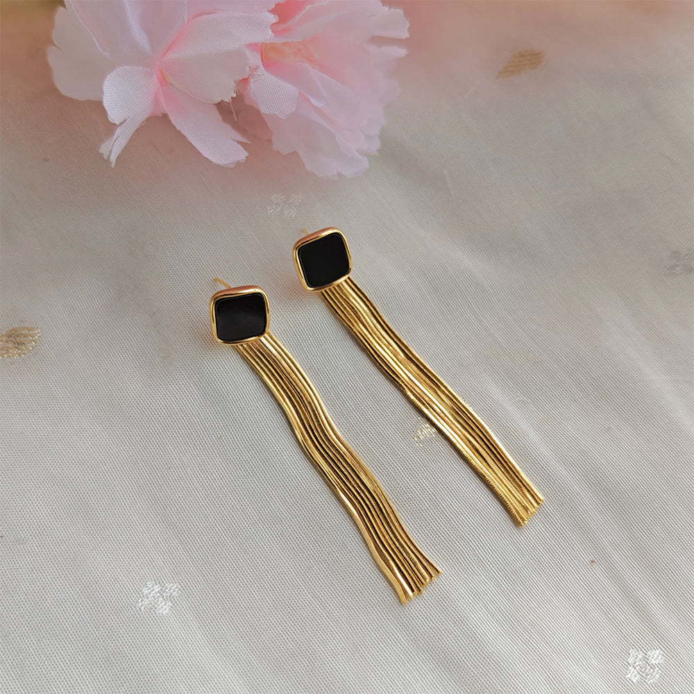 Black Square Gold Dangler Earrings