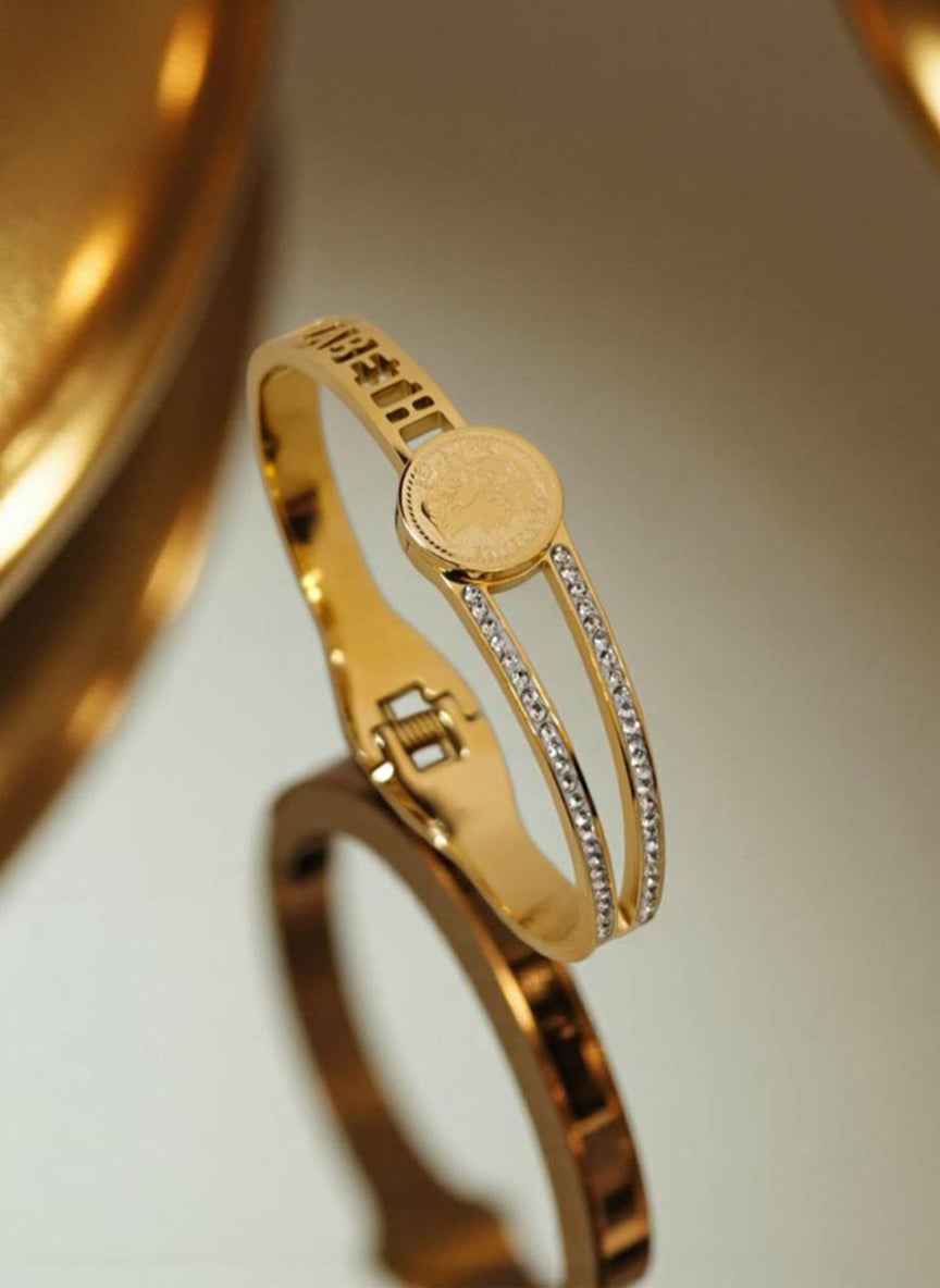 Coin Motif Gold Kada Bracelet