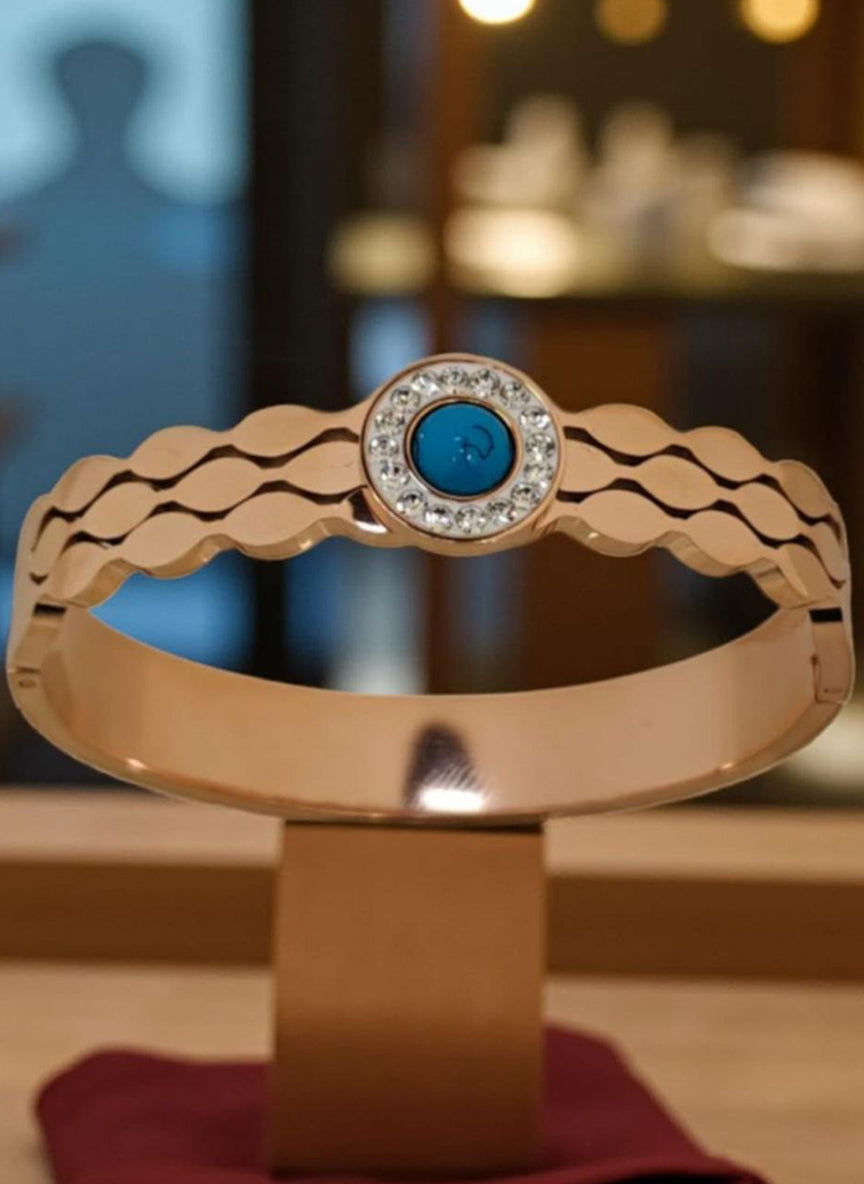Turquoise Stone Diamond Kada Bracelet