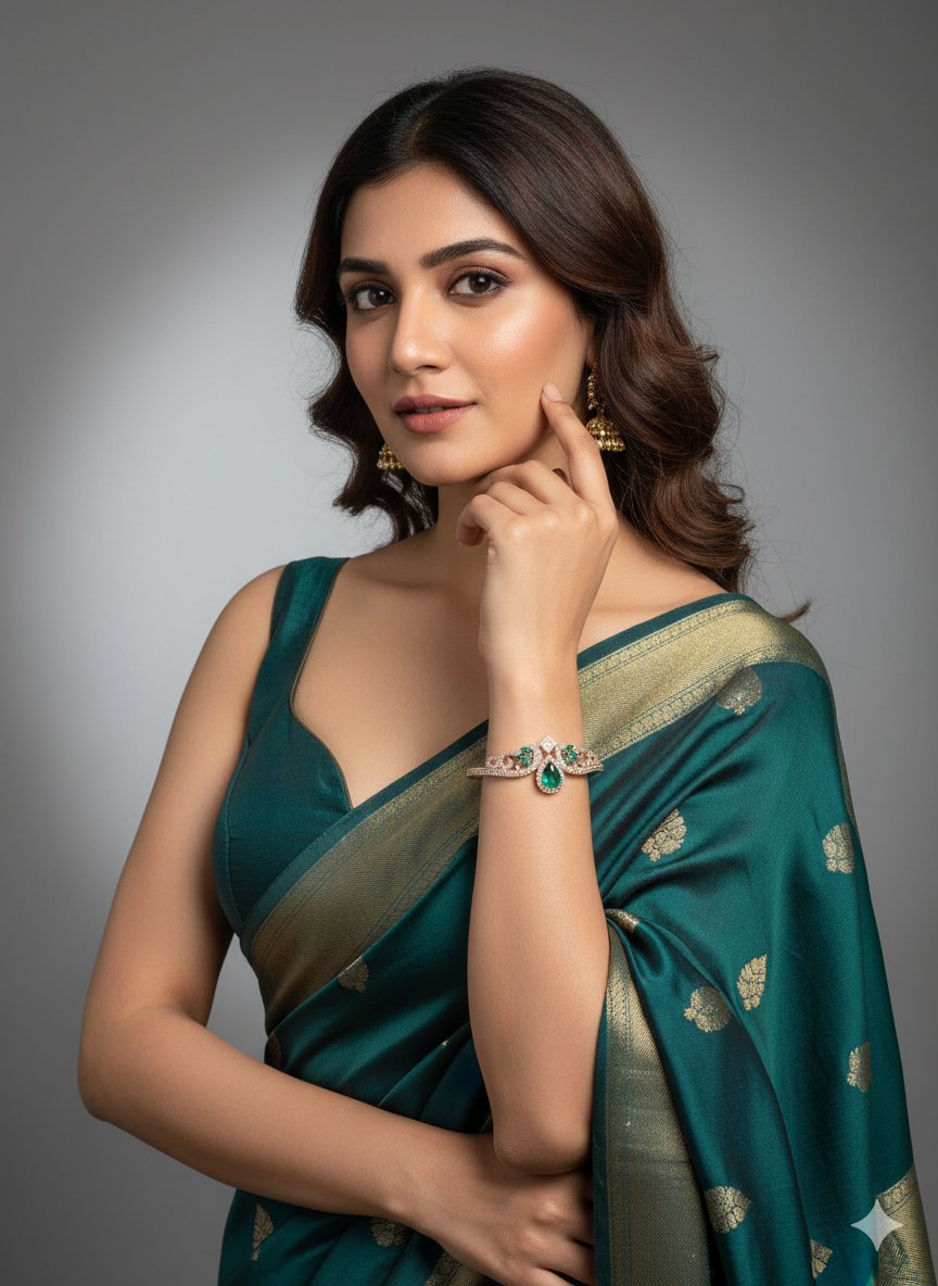 Emerald Diamond Kada Bracelet