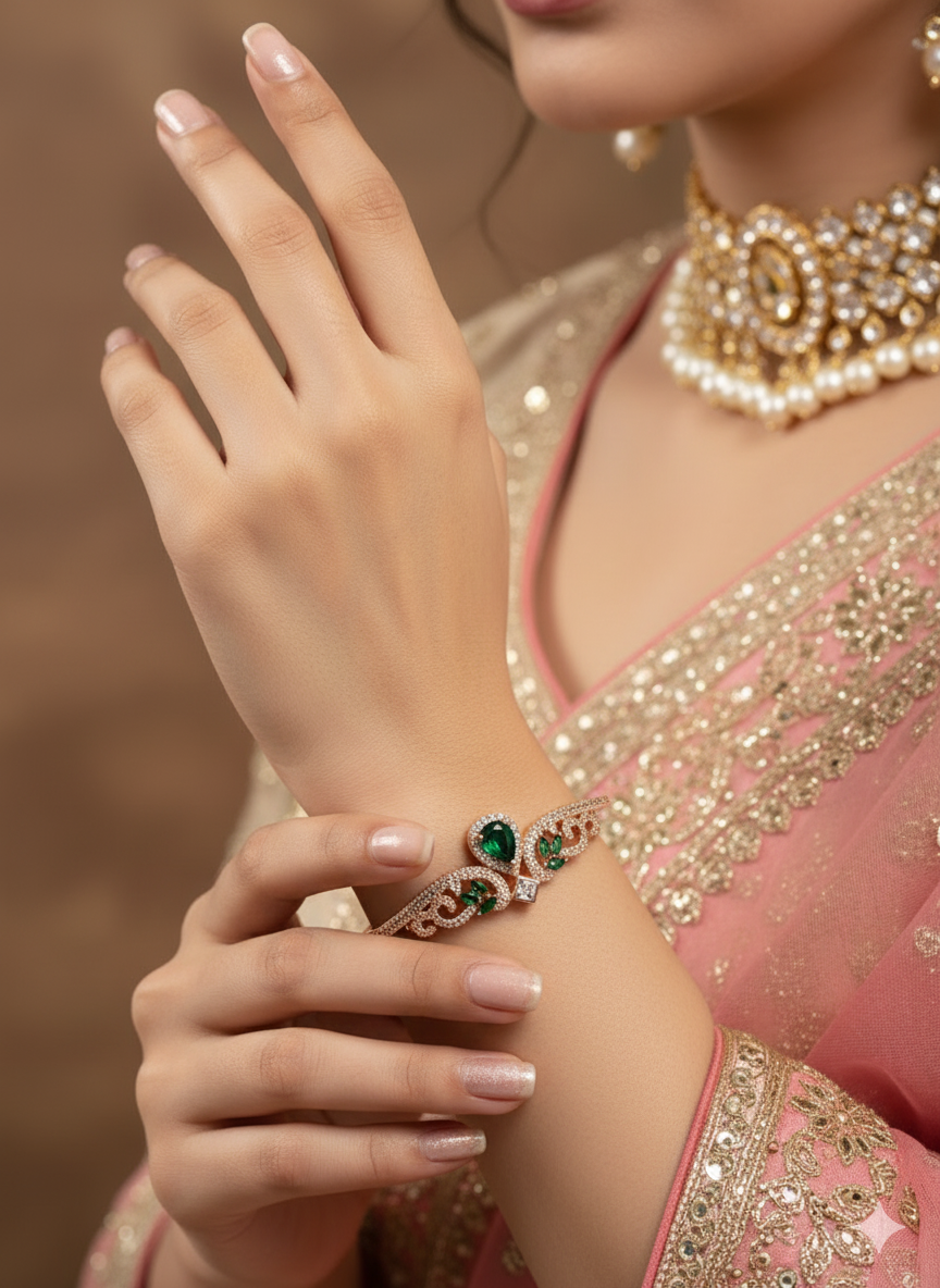 Emerald Diamond Kada Bracelet