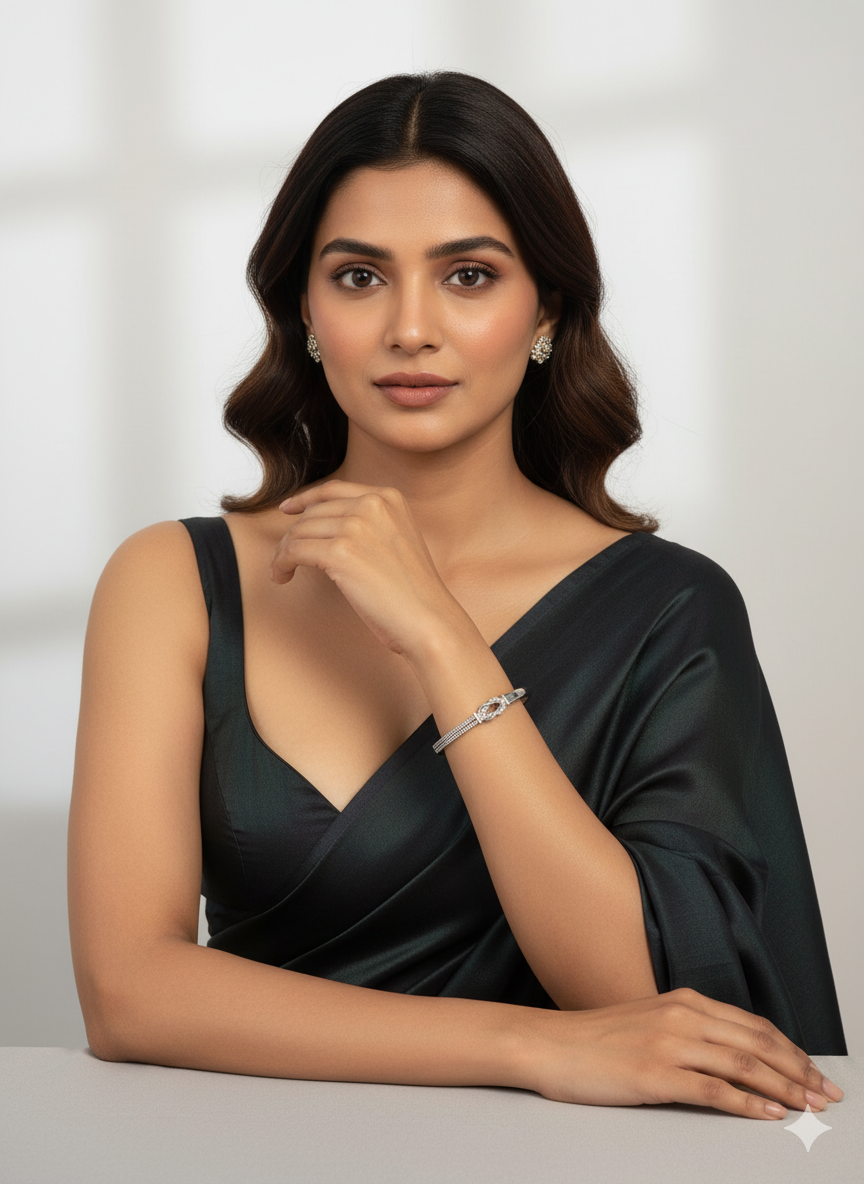Silver Elegance Diamond Kada Bracelet