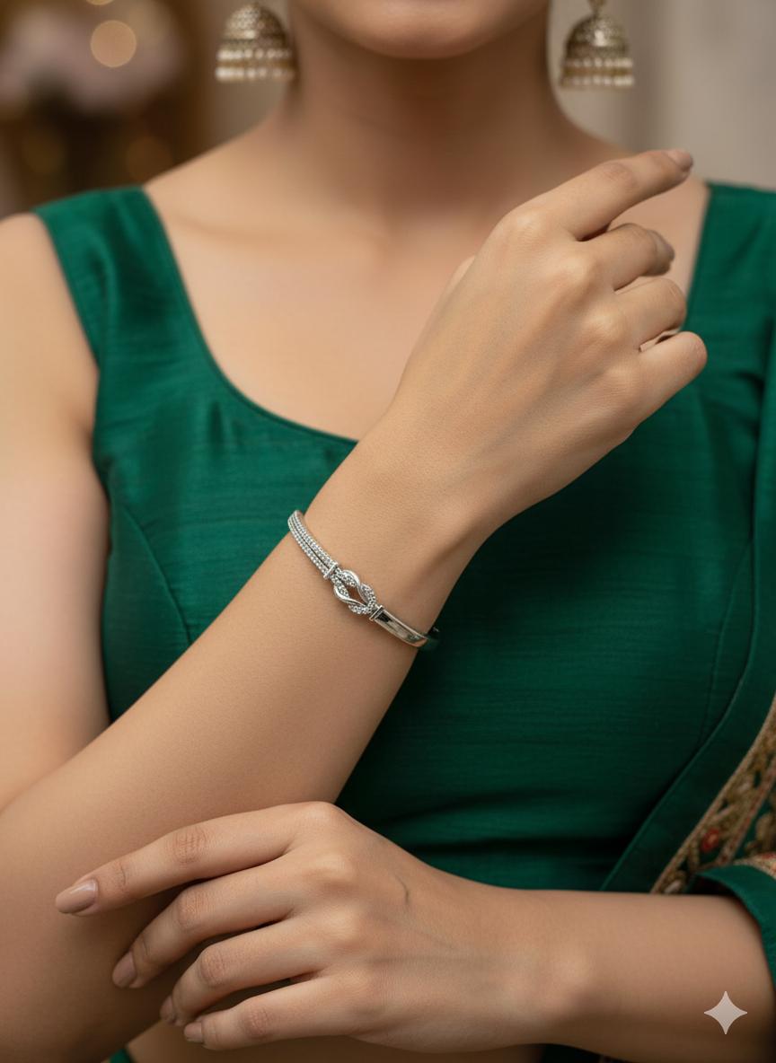 Silver Elegance Diamond Kada Bracelet