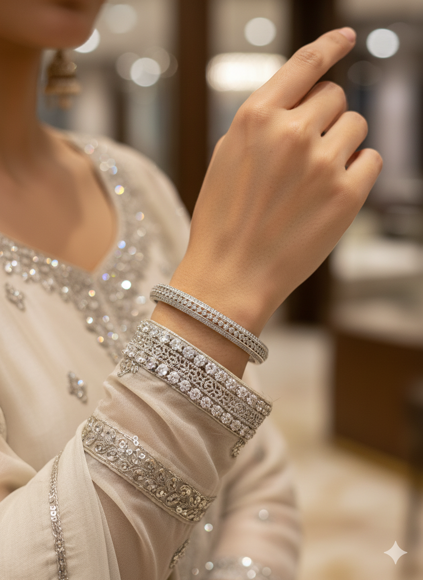 Classic Silver Diamond Kada Bracelet