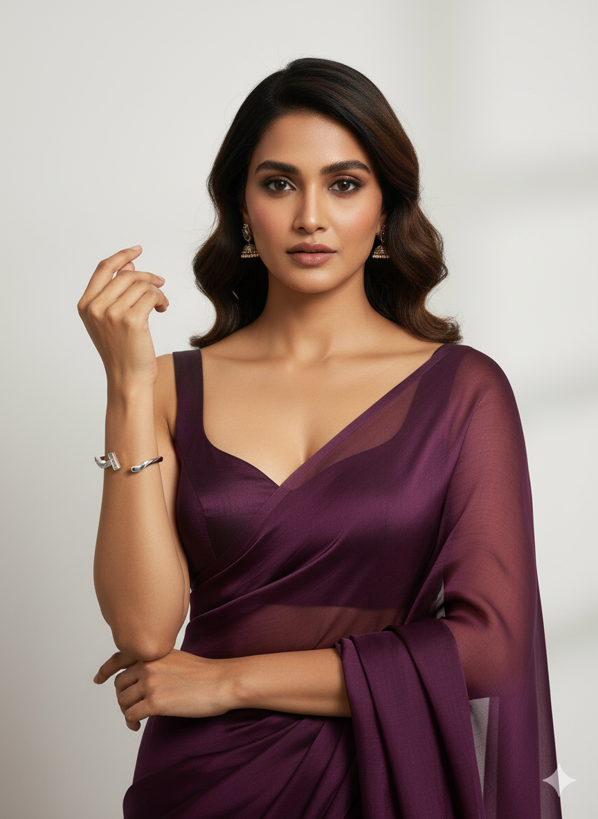 Modern Silver Diamond Kada Bracelet