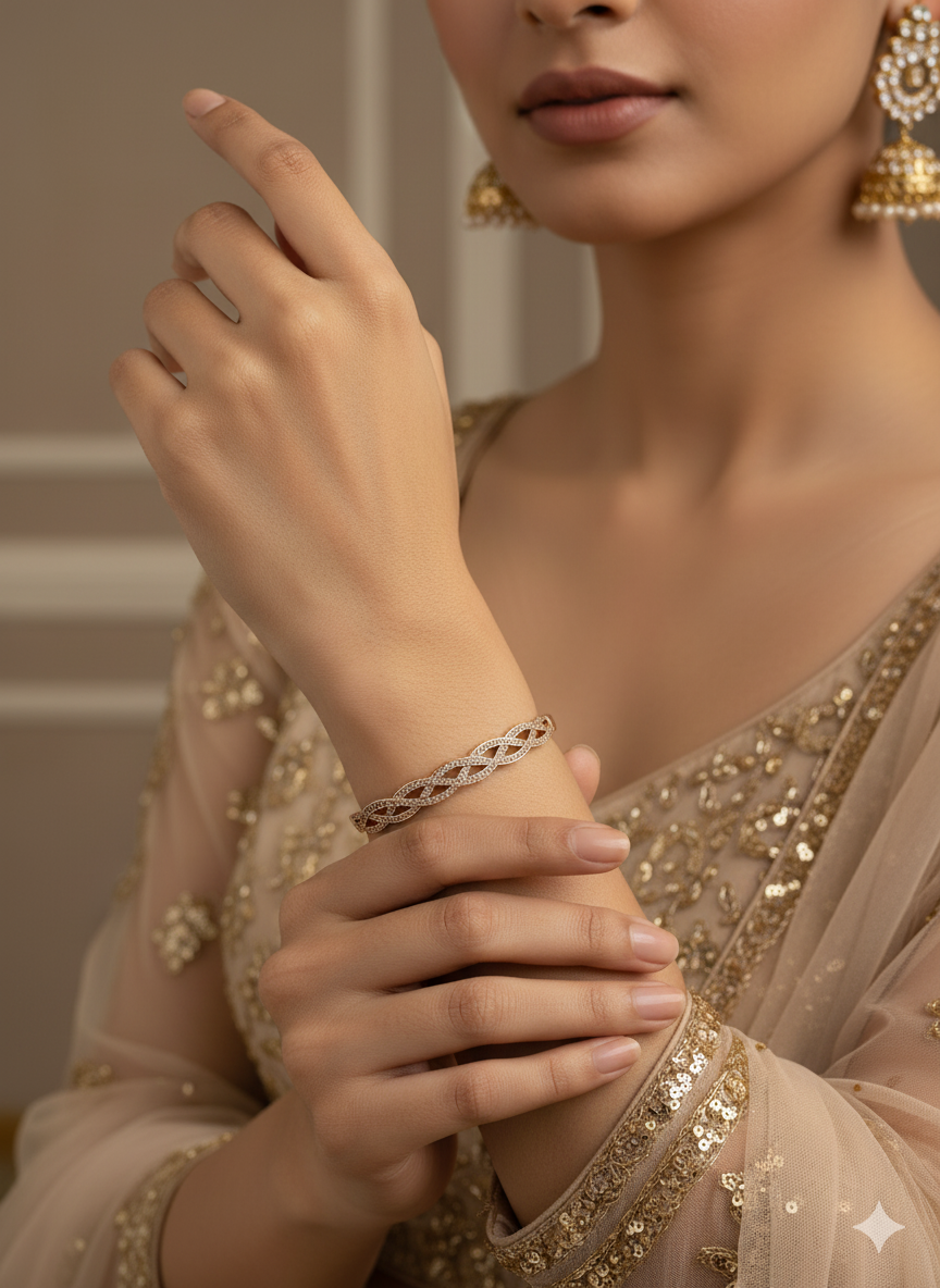 Woven Diamond Rose Gold Kada Bracelet