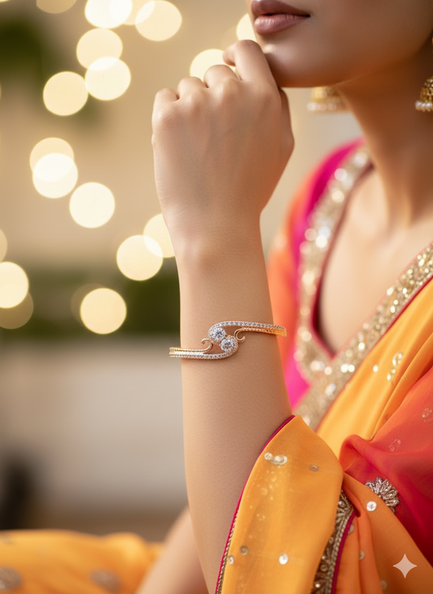 Dual Stone Diamond Rose Gold Kada Bracelet