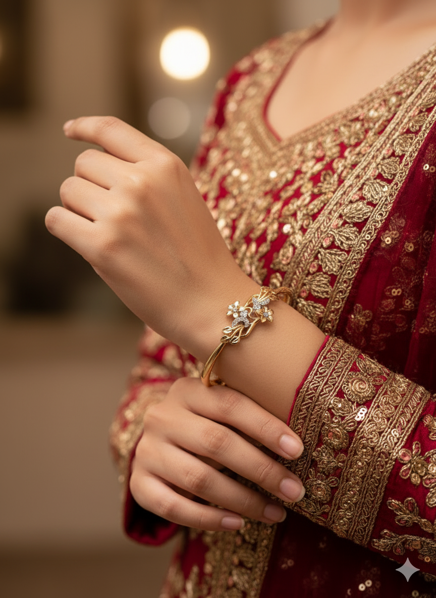 Floral Motif Diamond Kada Bracelet