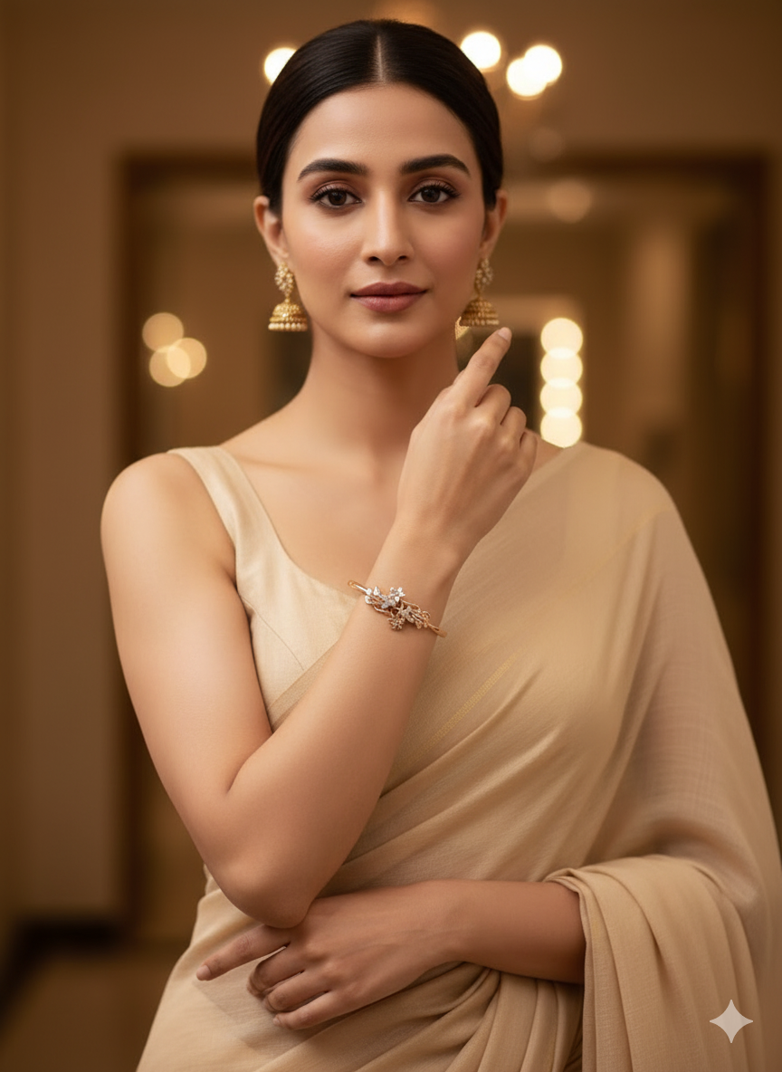 Floral Motif Diamond Kada Bracelet