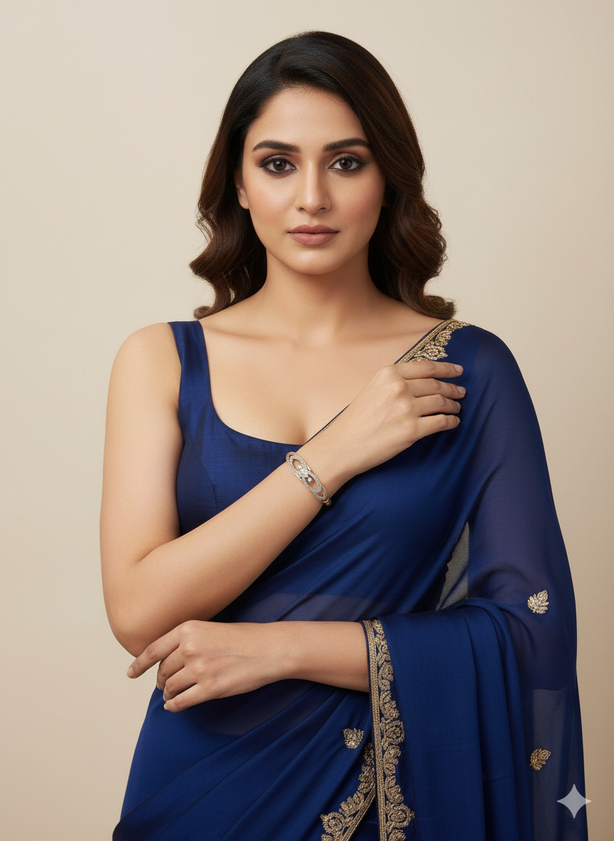 Oval Floral Diamond Kada Bracelet