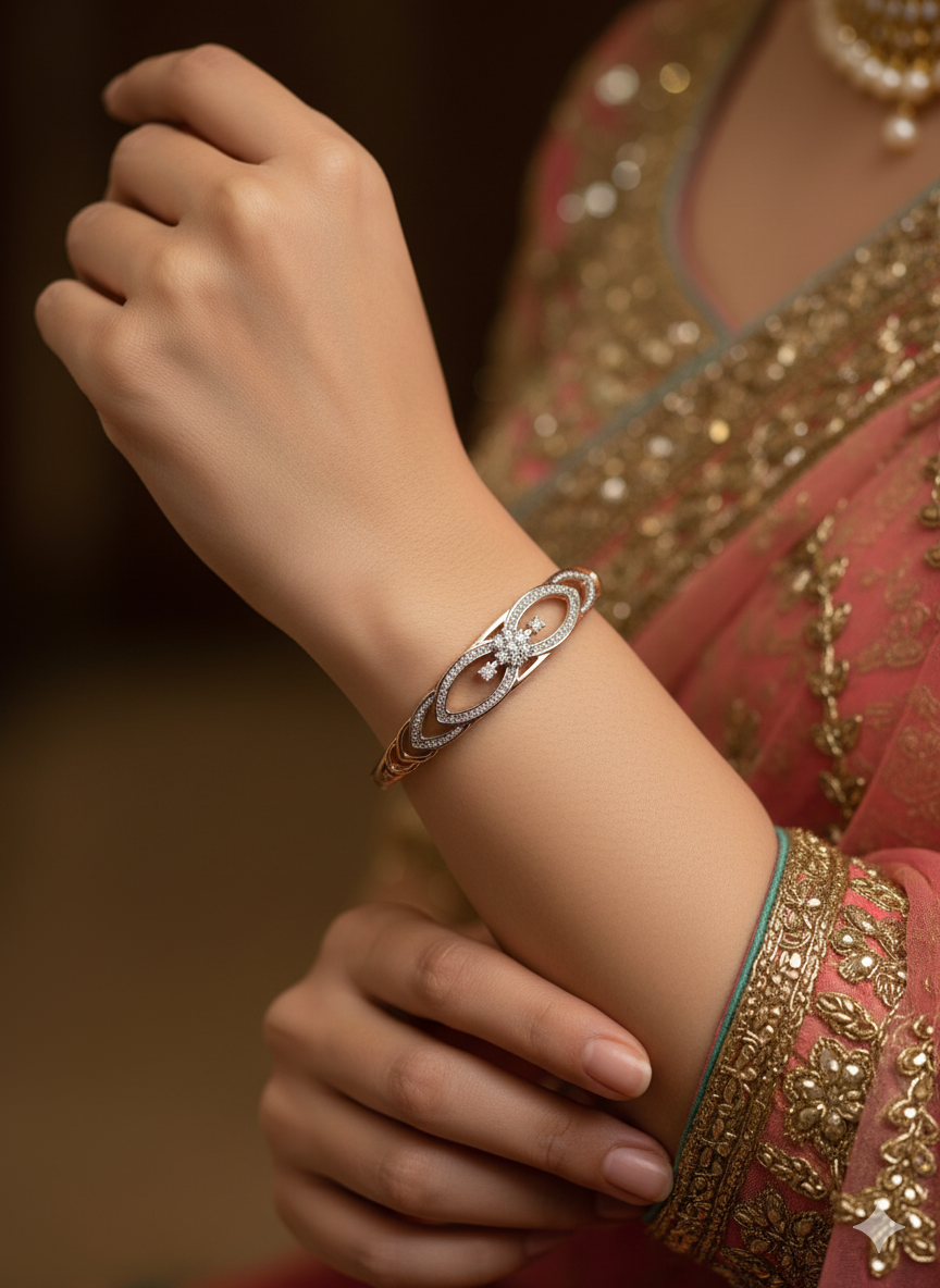 Oval Floral Diamond Kada Bracelet