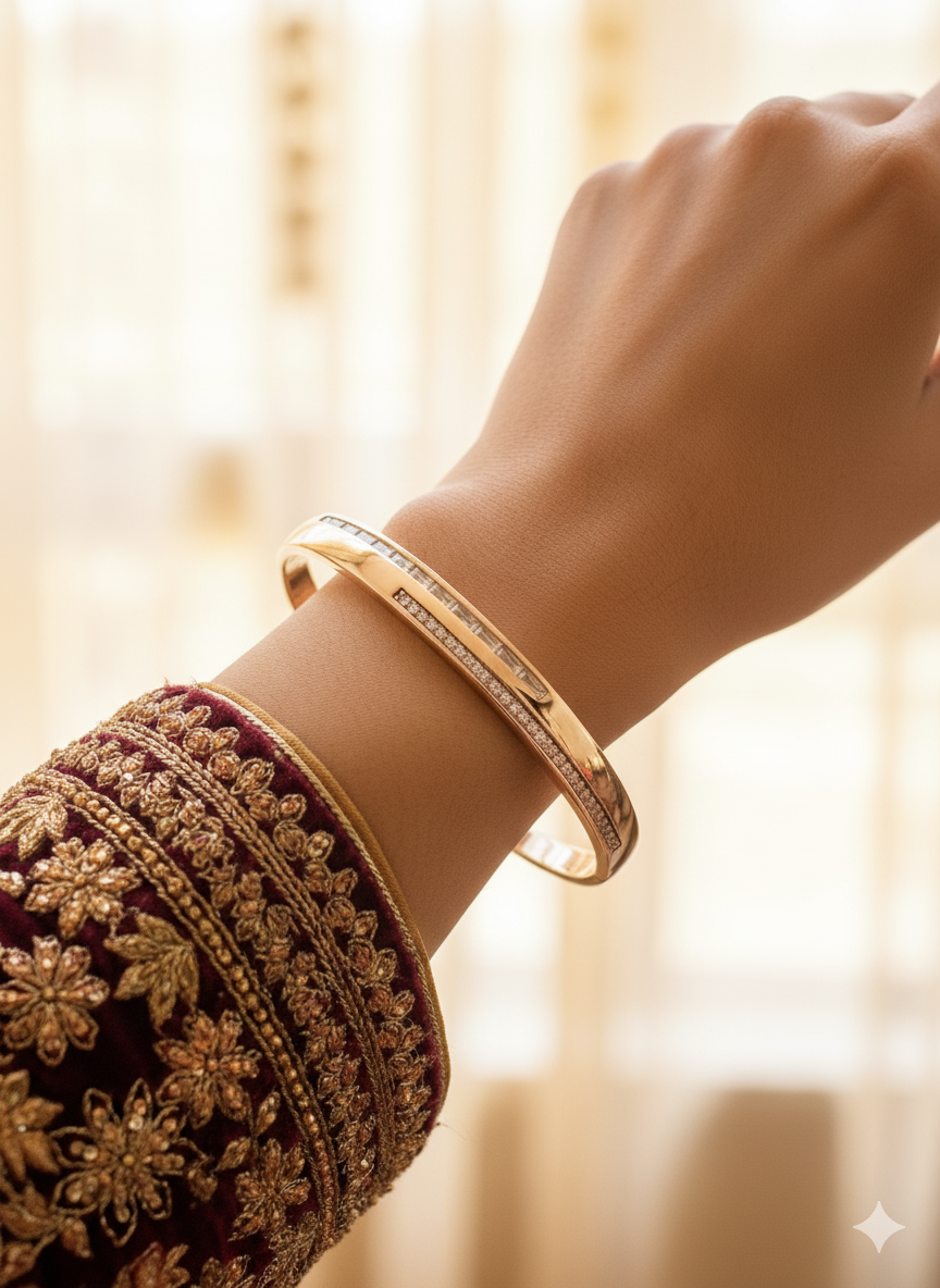 Sleek Bar Diamond Rose Gold Kada Bracelet