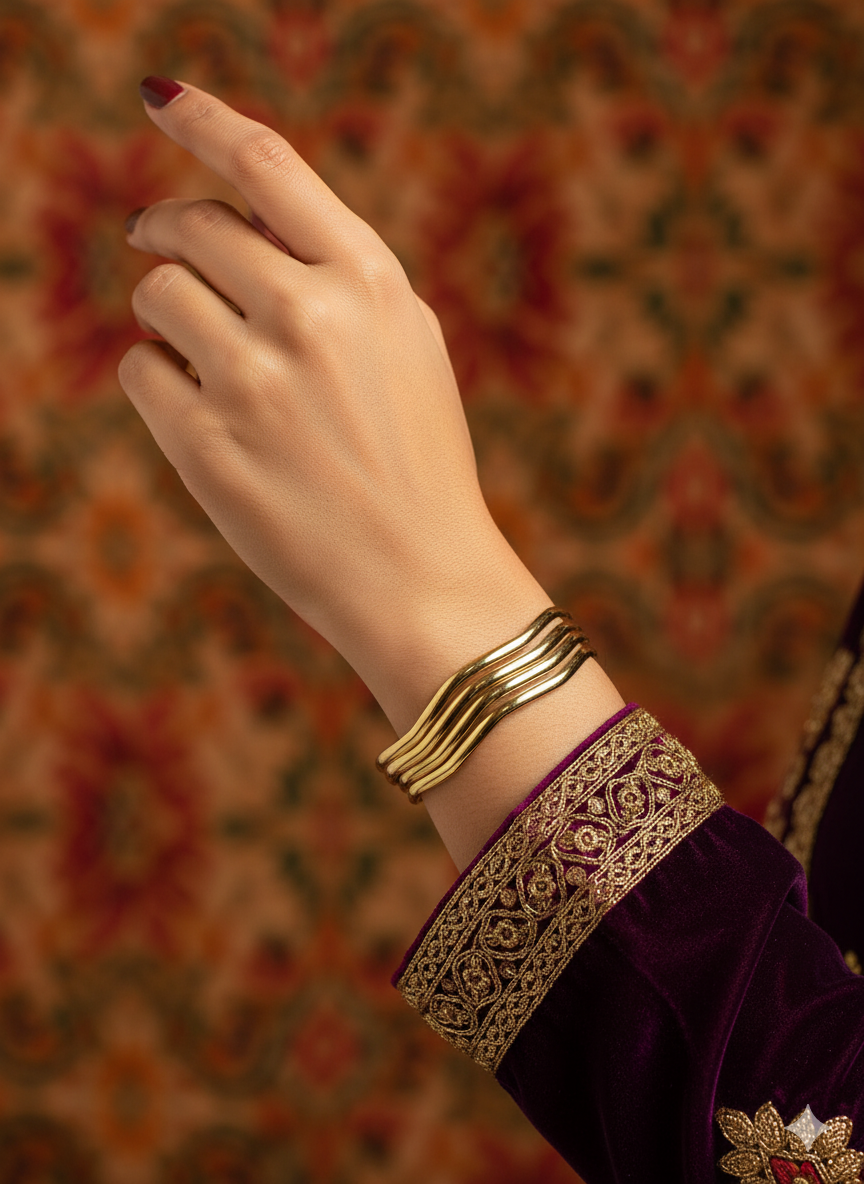 Wave Design Gold Kada Bracelet