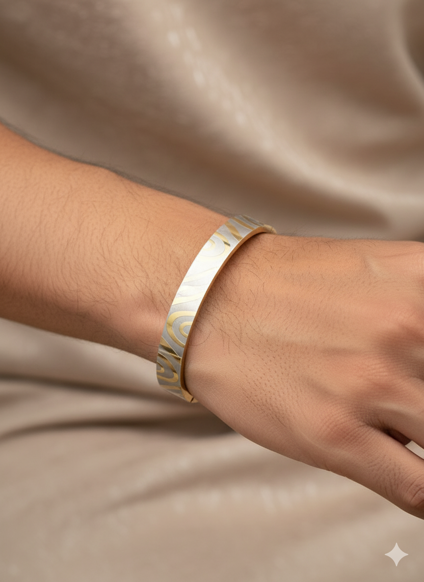 Men’s Gold Kada Bracelet with Patterned Design