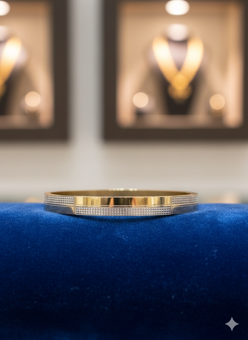 Gold Men’s Bangle with Patterned Edges