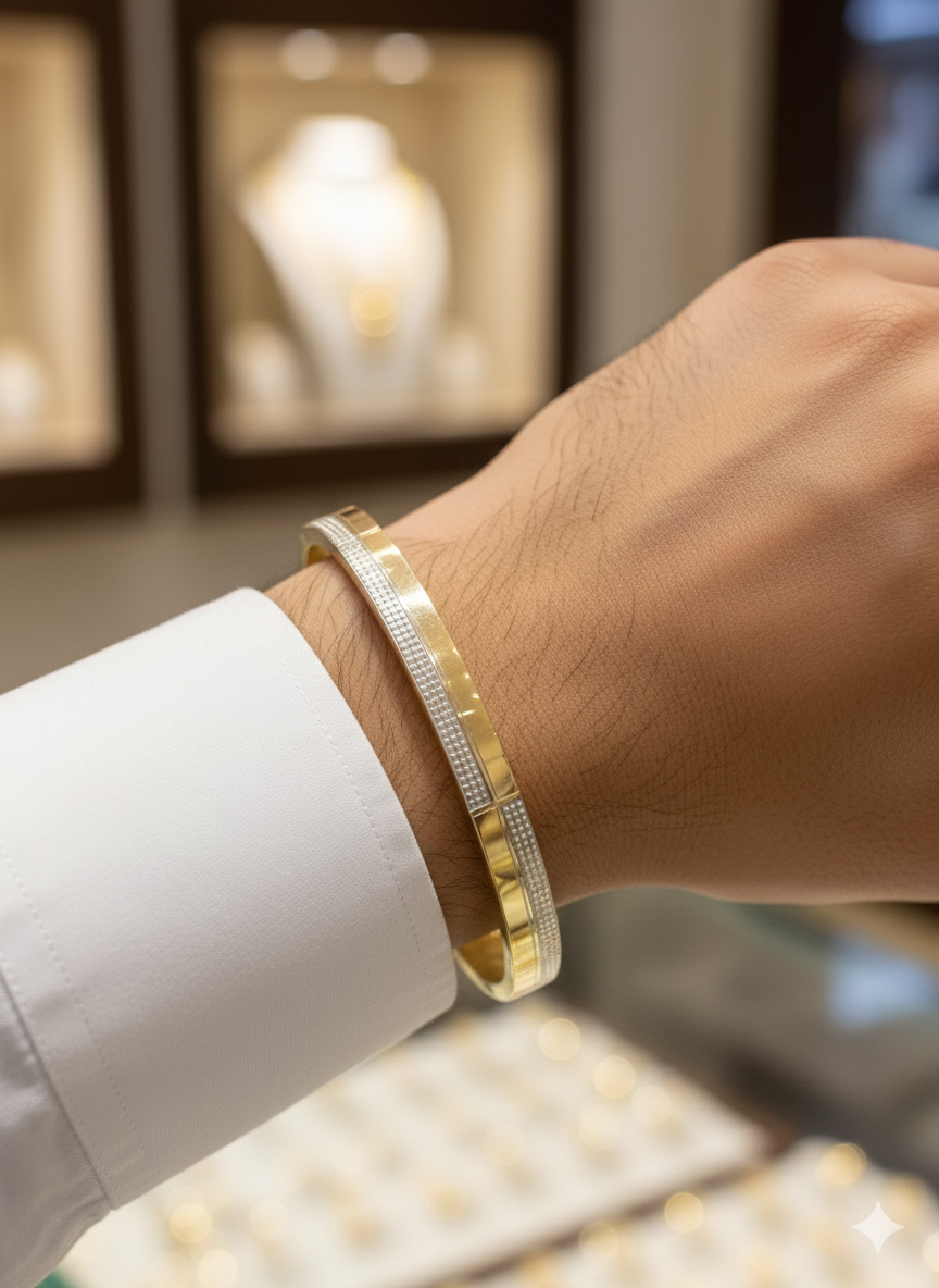 Gold Men’s Bangle with Patterned Edges