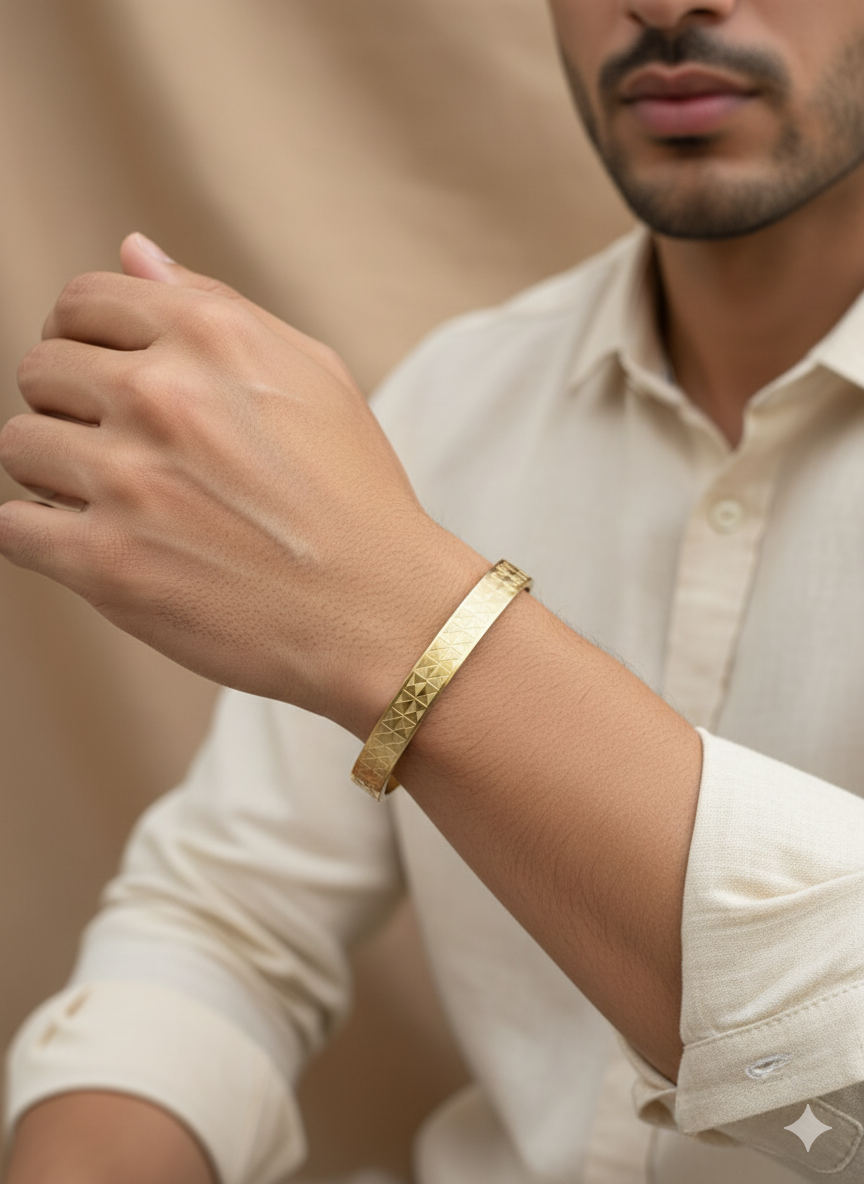 Men’s Gold Kada Bracelet with Textured Detailing