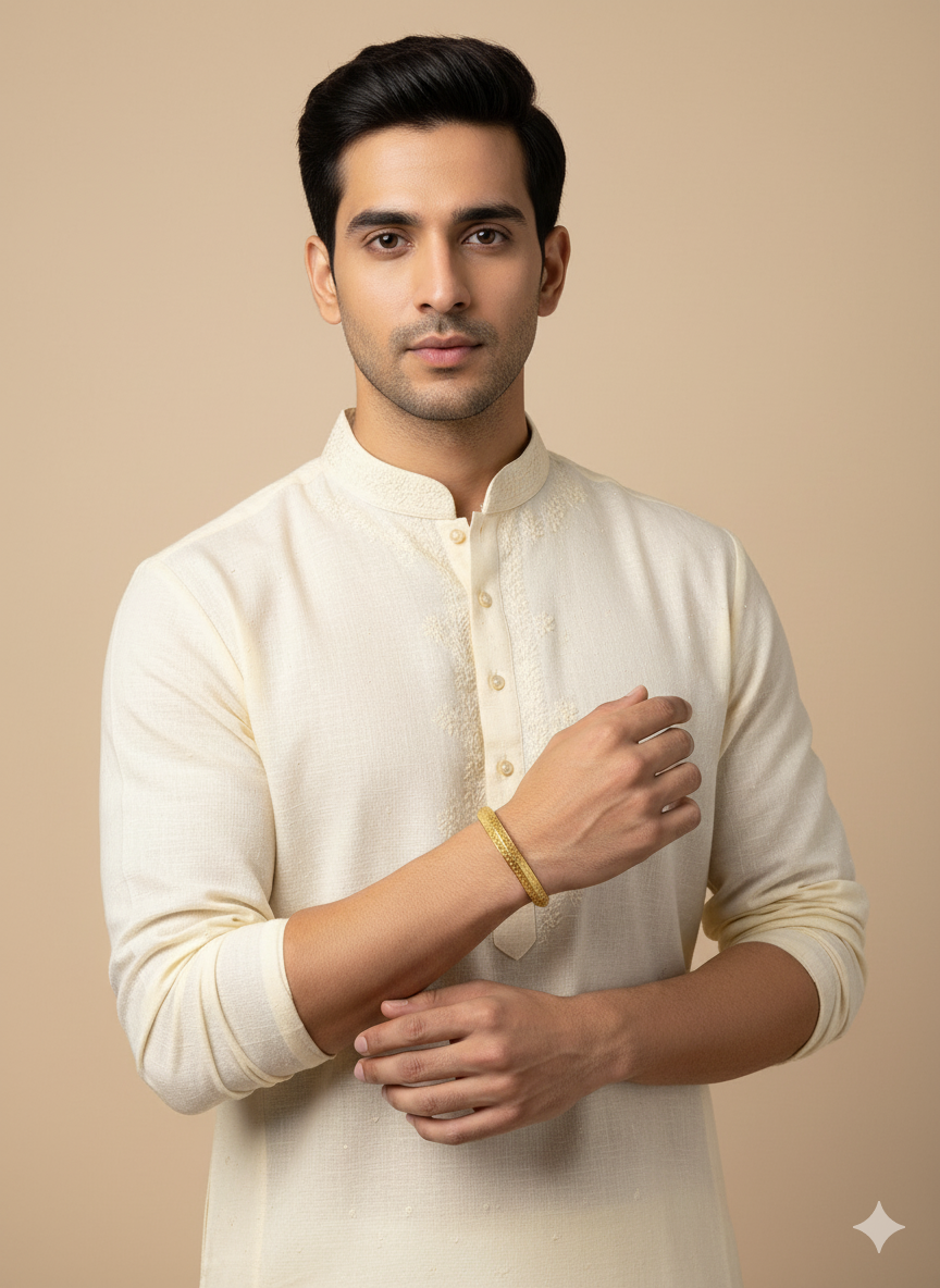 Men’s Gold Kada Bracelet with Dotted Detailing