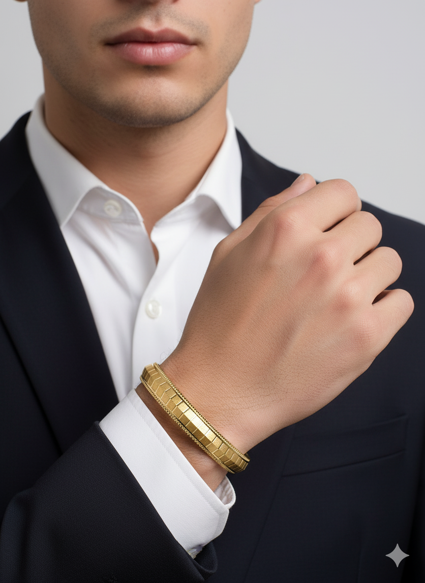 Gold Hexagonal Pattern Men’s Bracelet