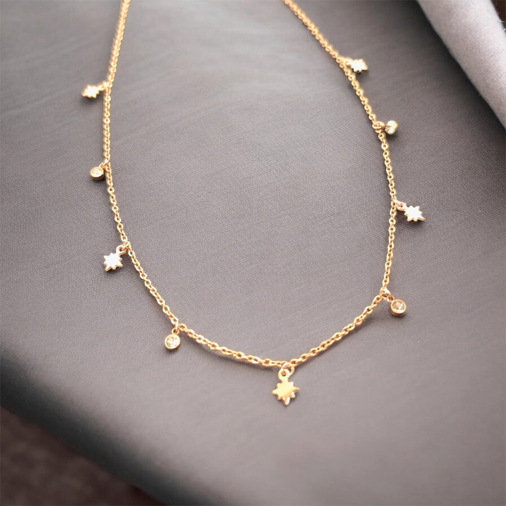 Rose Gold Plated Star and Diamond Charm Necklace