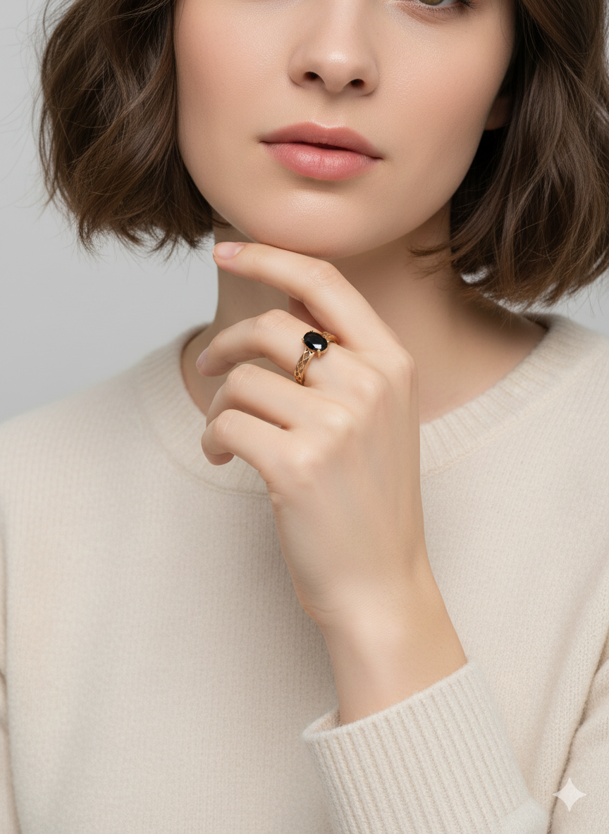 Black Gemstone Gold Ring