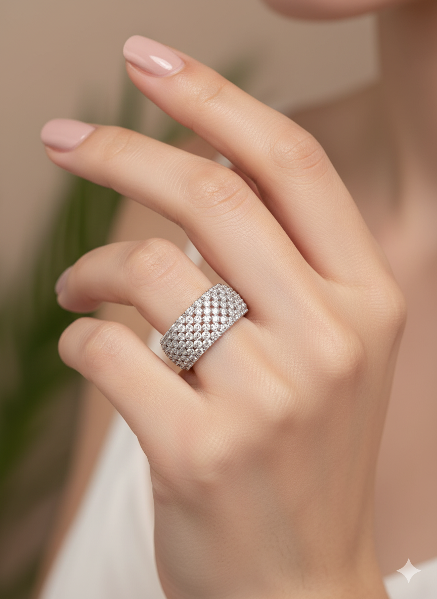 Wide Pavé Silver Band Ring