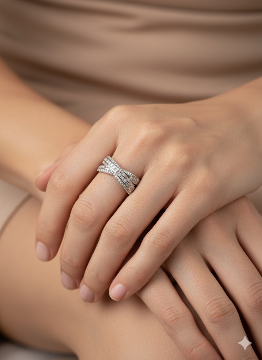 Criss Cross Silver Band Ring