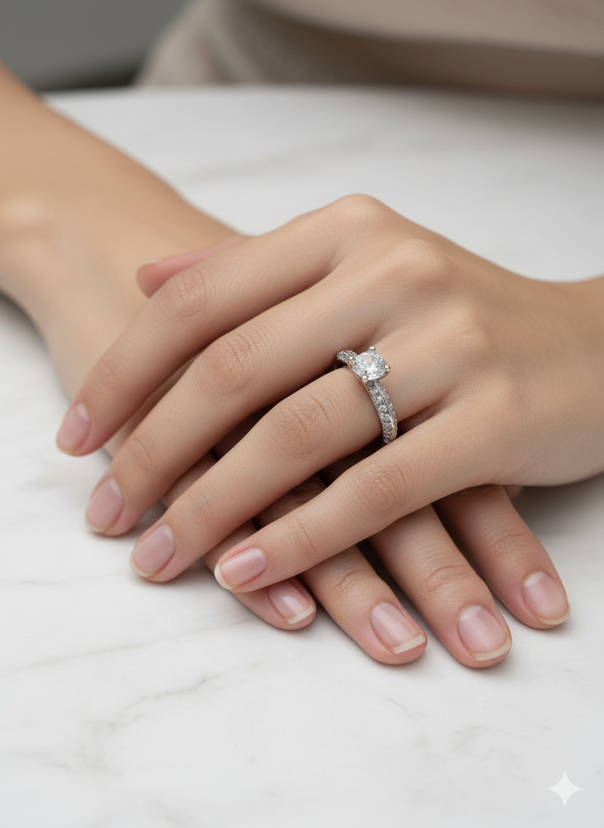 Classic Solitaire Diamond Silver Ring