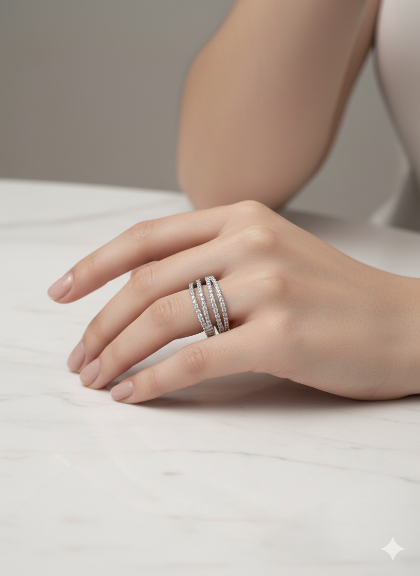 Sliver Triple Stack Diamond Band Ring