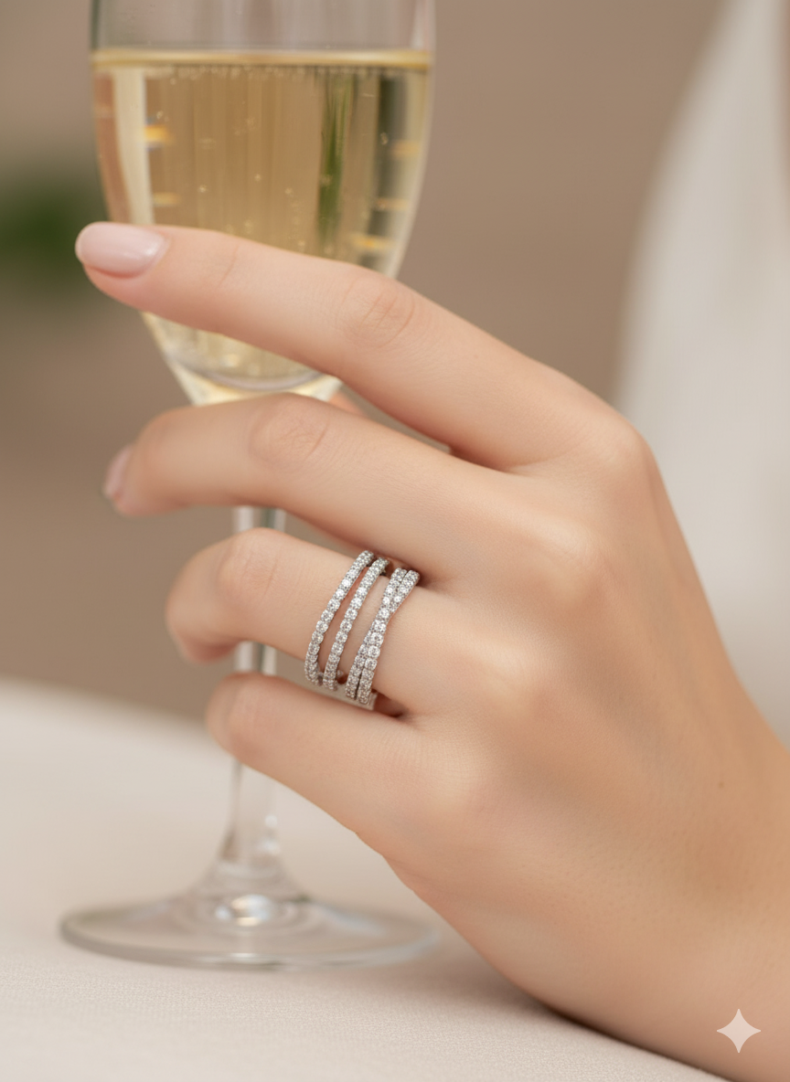 Sliver Triple Stack Diamond Band Ring