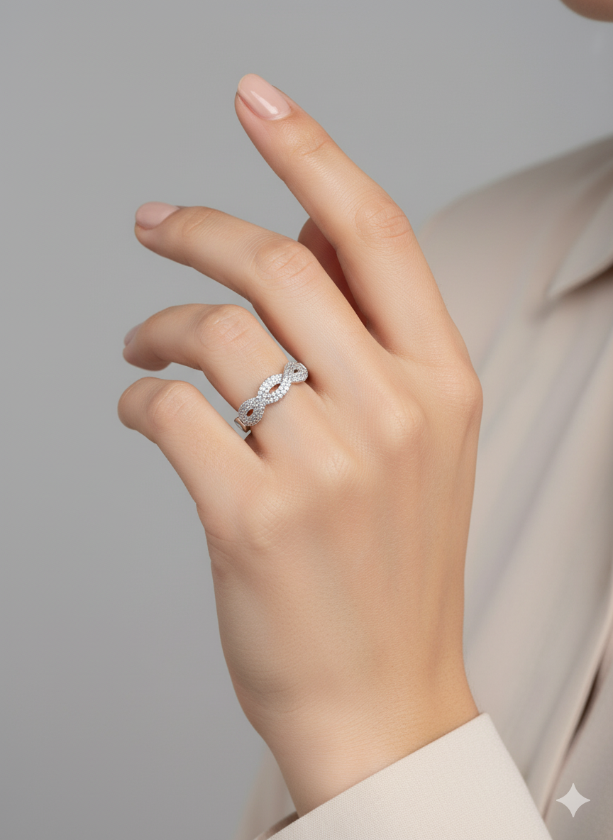 Infinity Diamond Band Ring in Sterling Finish