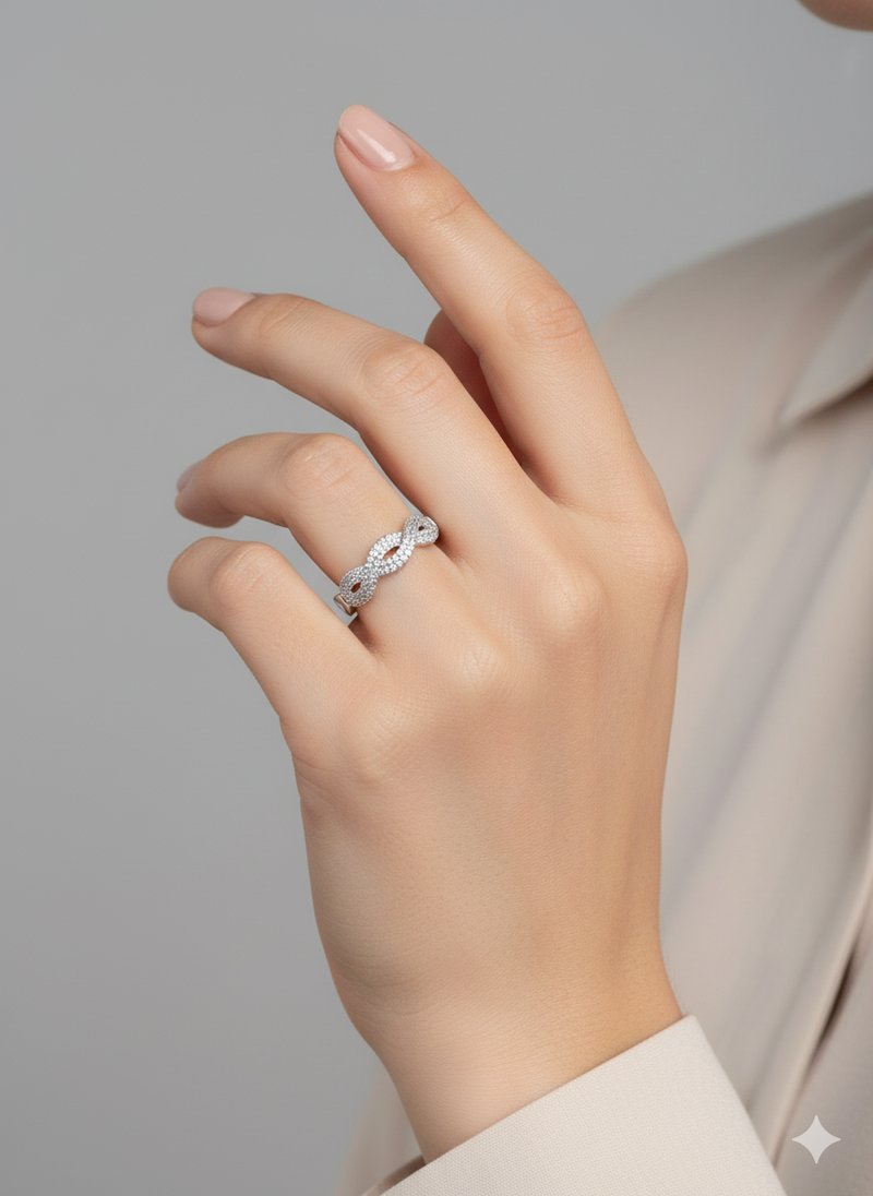 Infinity Diamond Band Ring in Sterling Finish