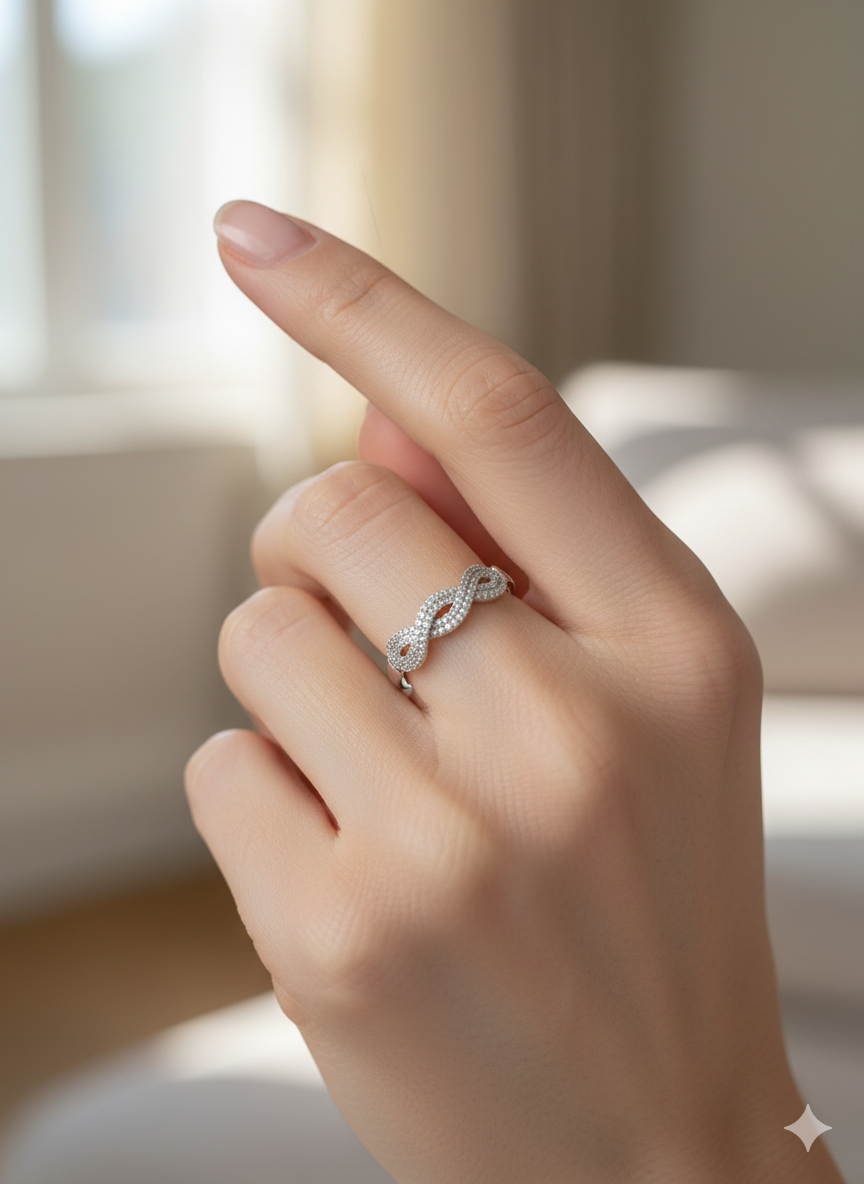 Infinity Diamond Band Ring in Sterling Finish