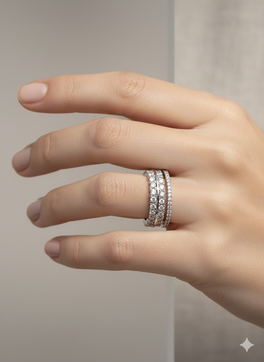 Stacked Leaf Diamond Sliver Band Ring