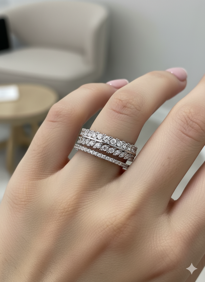 Stacked Leaf Diamond Sliver Band Ring