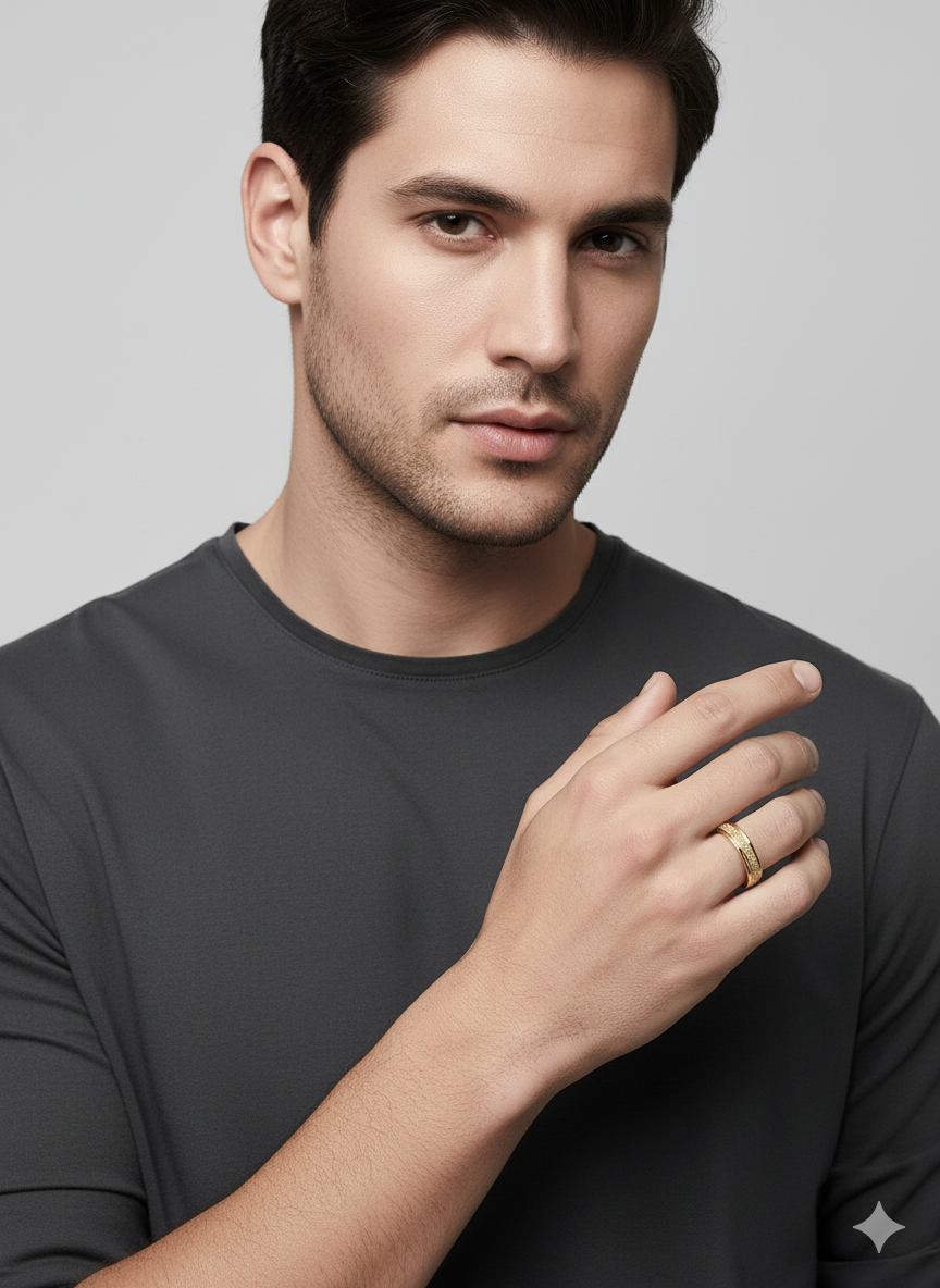 Textured Gold Band Men’s Ring