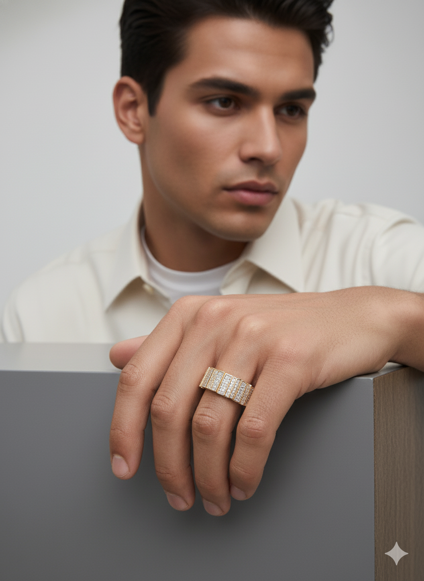 Men’s Gold Diamond Grid Ring