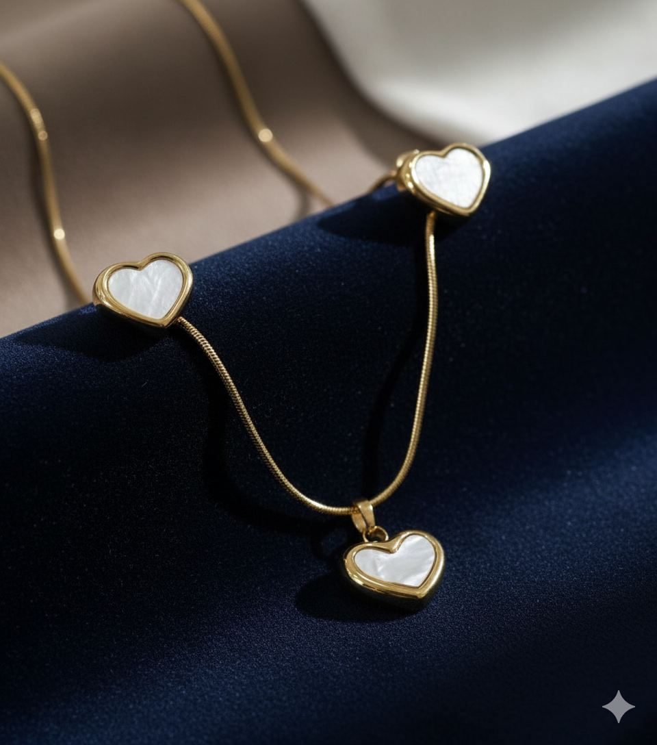 Mother of Pearl Heart Gold Jewelry Set
