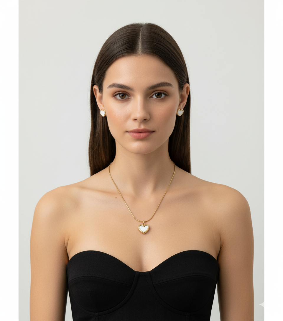 Mother of Pearl Heart Gold Jewelry Set