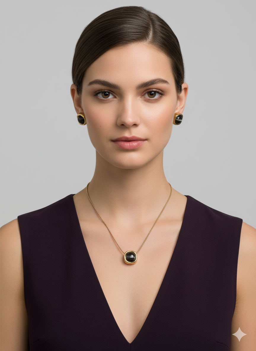Black Onyx Gold Jewelry Set