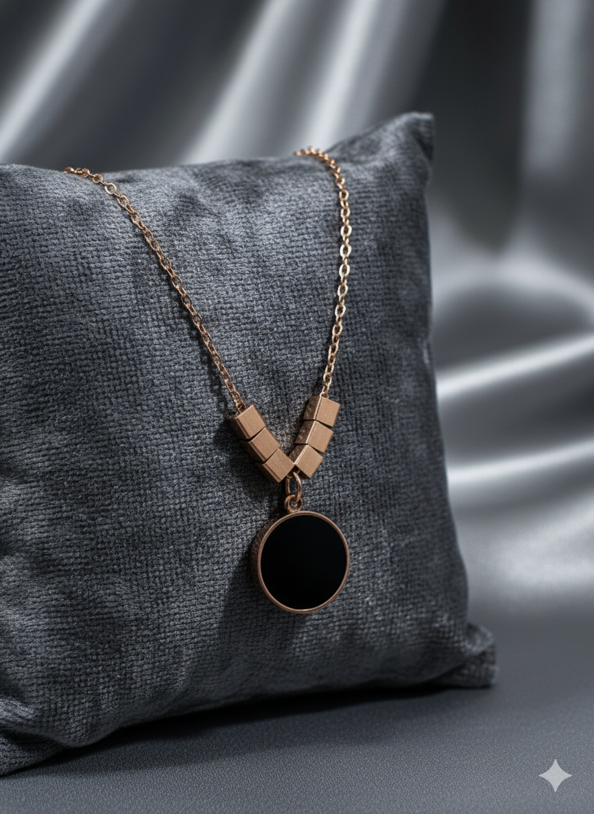 Black Onyx Rose Gold Jewelry Set Necklace Set in Rose Gold Plated - Product View