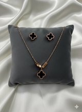Black Clover Rose Gold Jewelry Set Necklace in Rose Gold Plated - Product View