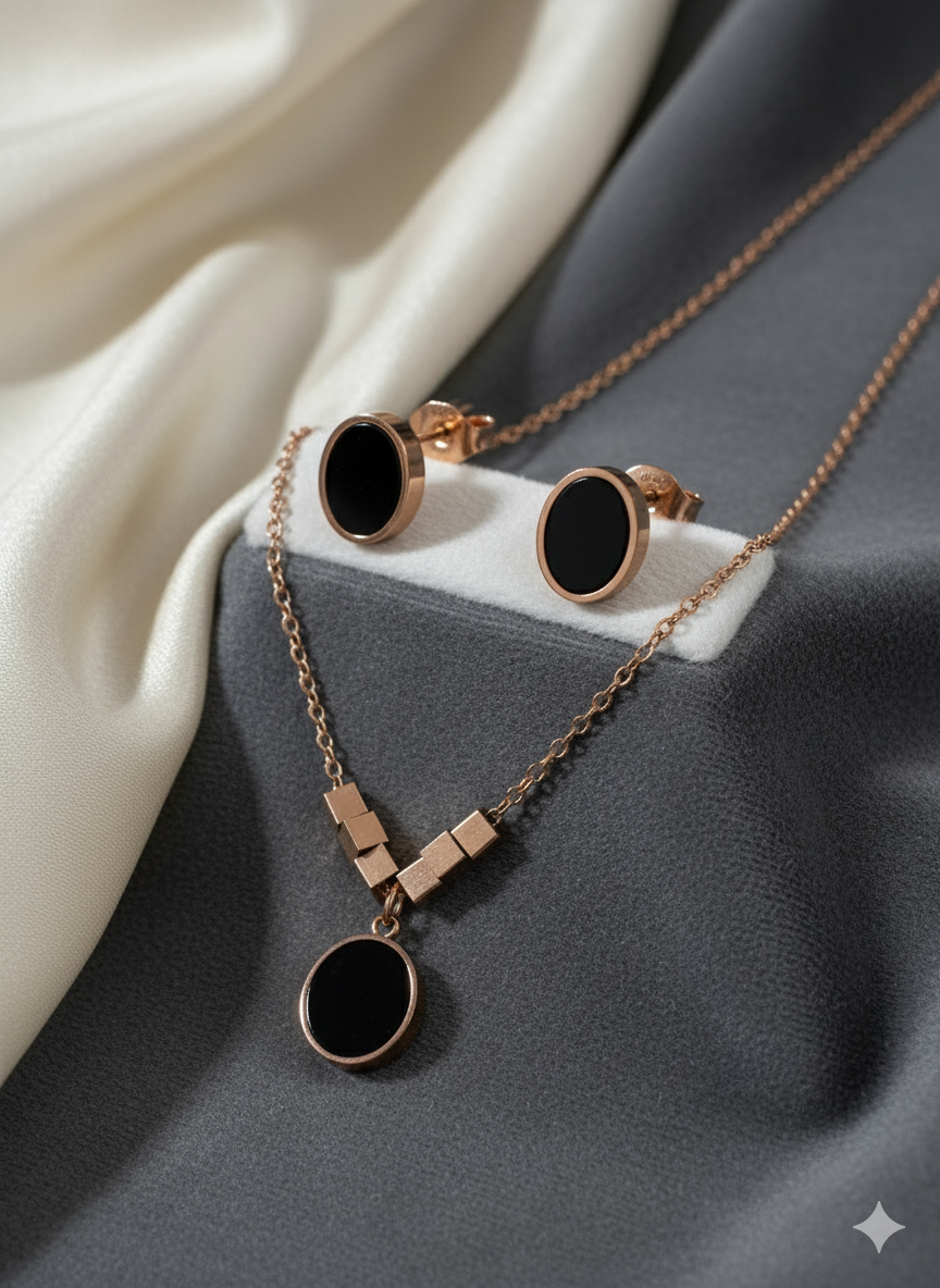 Black Onyx Rose Gold Jewelry Set