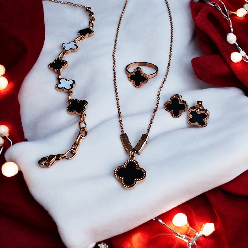 Clover Charm Rose Gold Jewelry Set