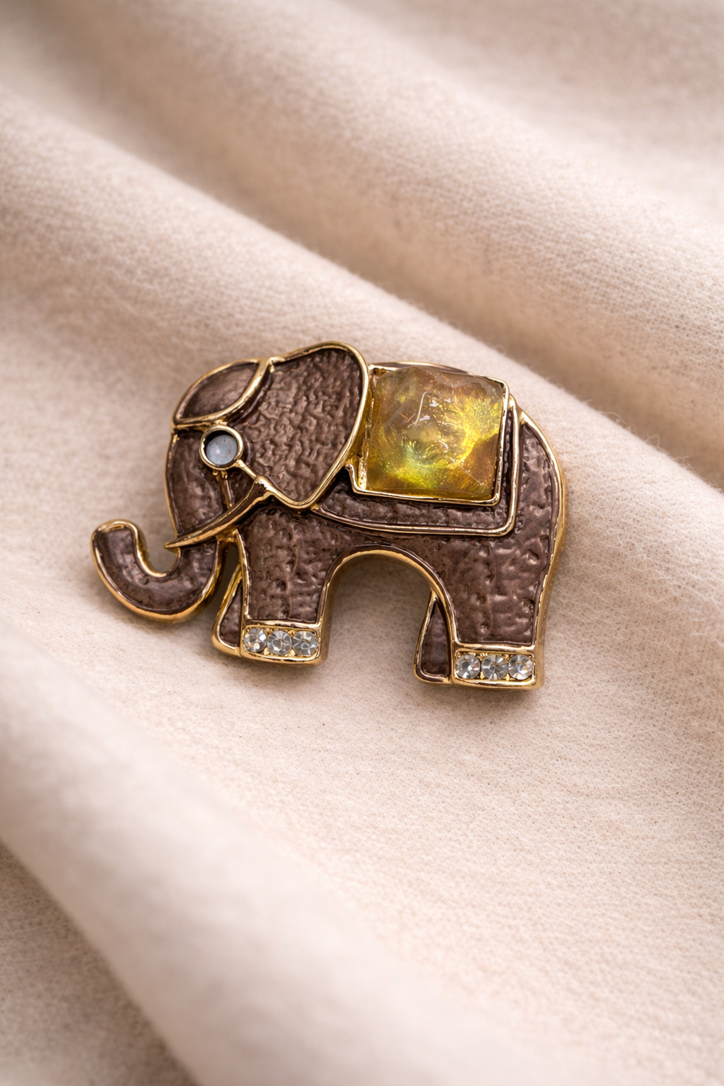 Gold Elephant Stone Brooch