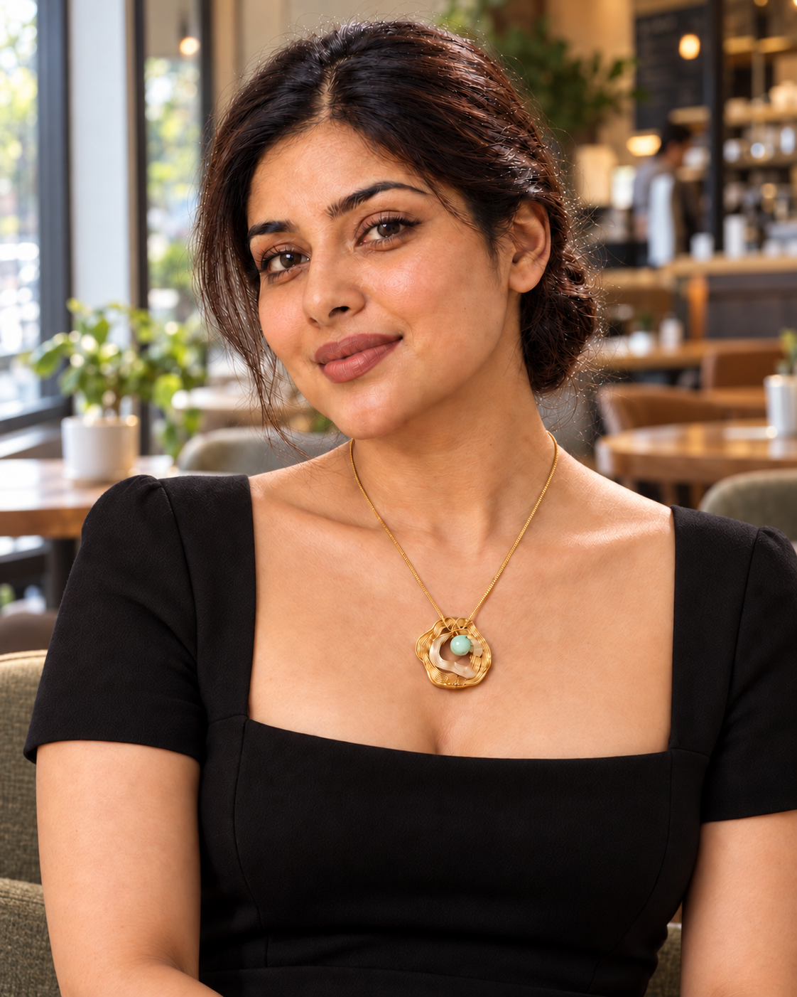 Ripple Stone Necklace in Metal - Styled View