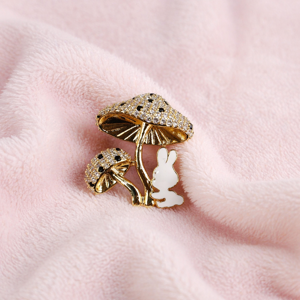 Gold Mushroom Bunny Brooch